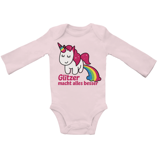 Baby Bio Bodysuite Langarm Einhorn Glitzer macht alles besser