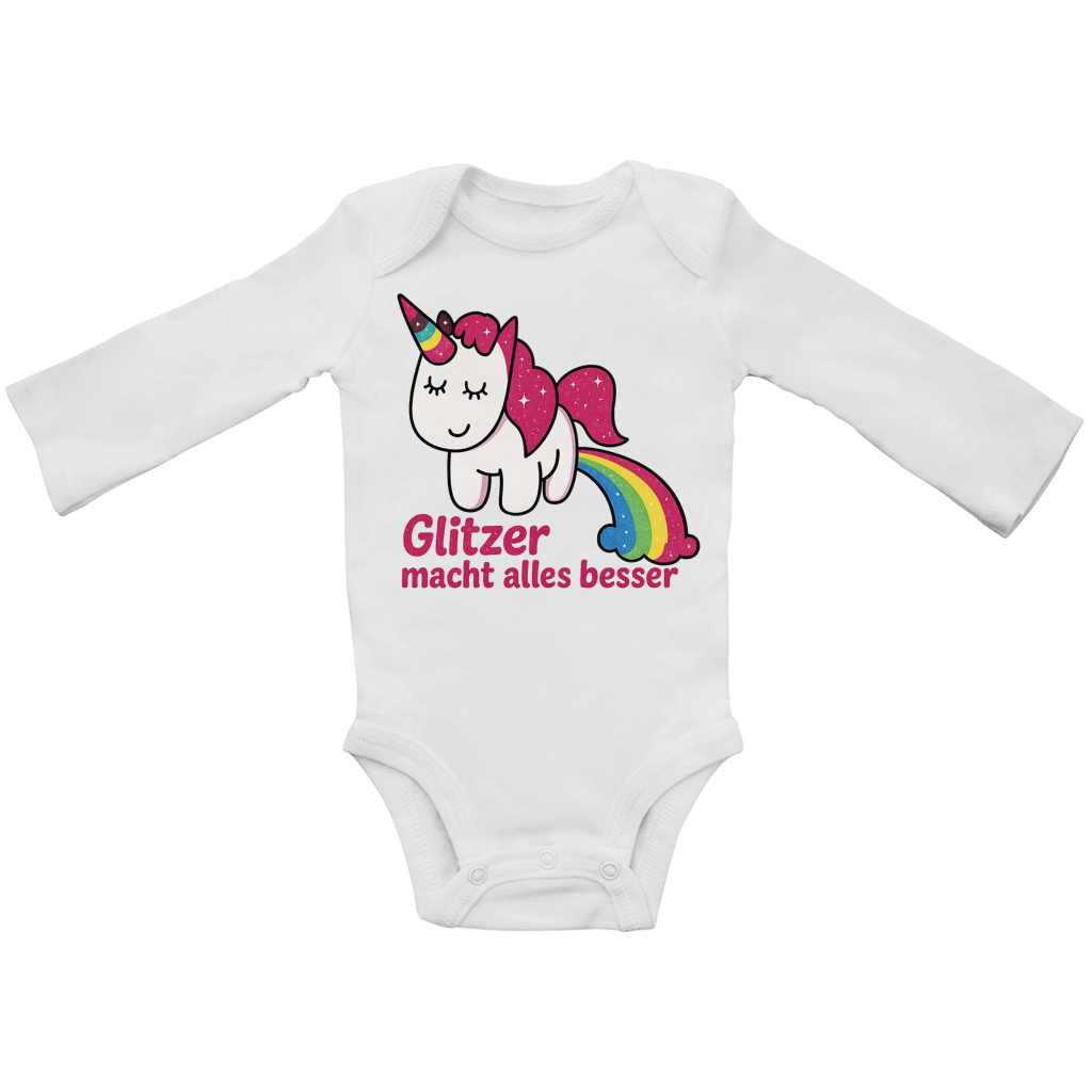 Baby Bio Bodysuite Langarm Einhorn Glitzer macht alles besser