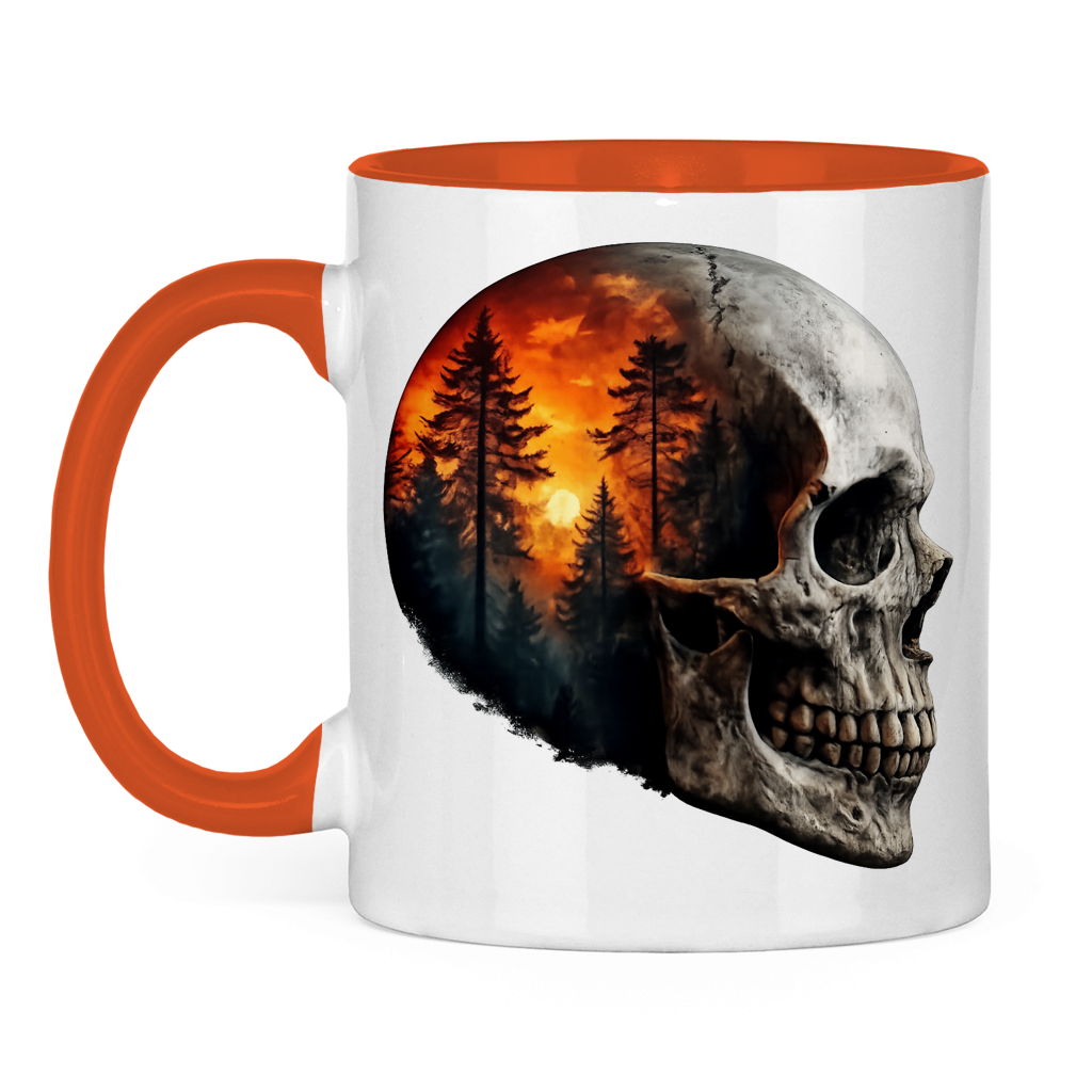 Tasse zweifarbig Schädel Wald Orange