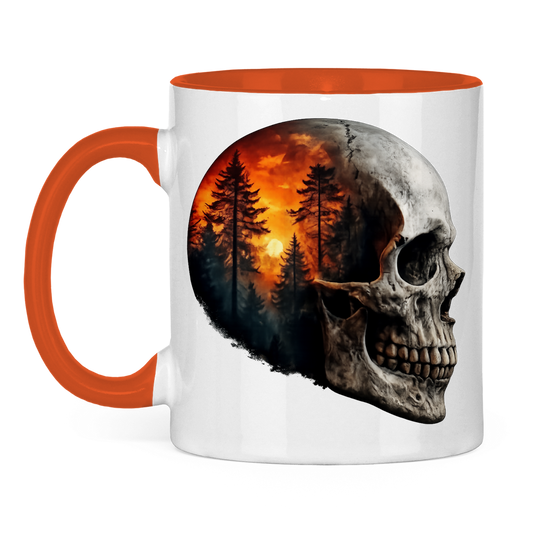 Tasse zweifarbig Schädel Wald Orange
