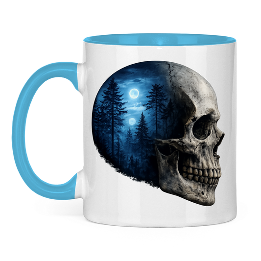 Tasse zweifarbig Schädel Wald blau