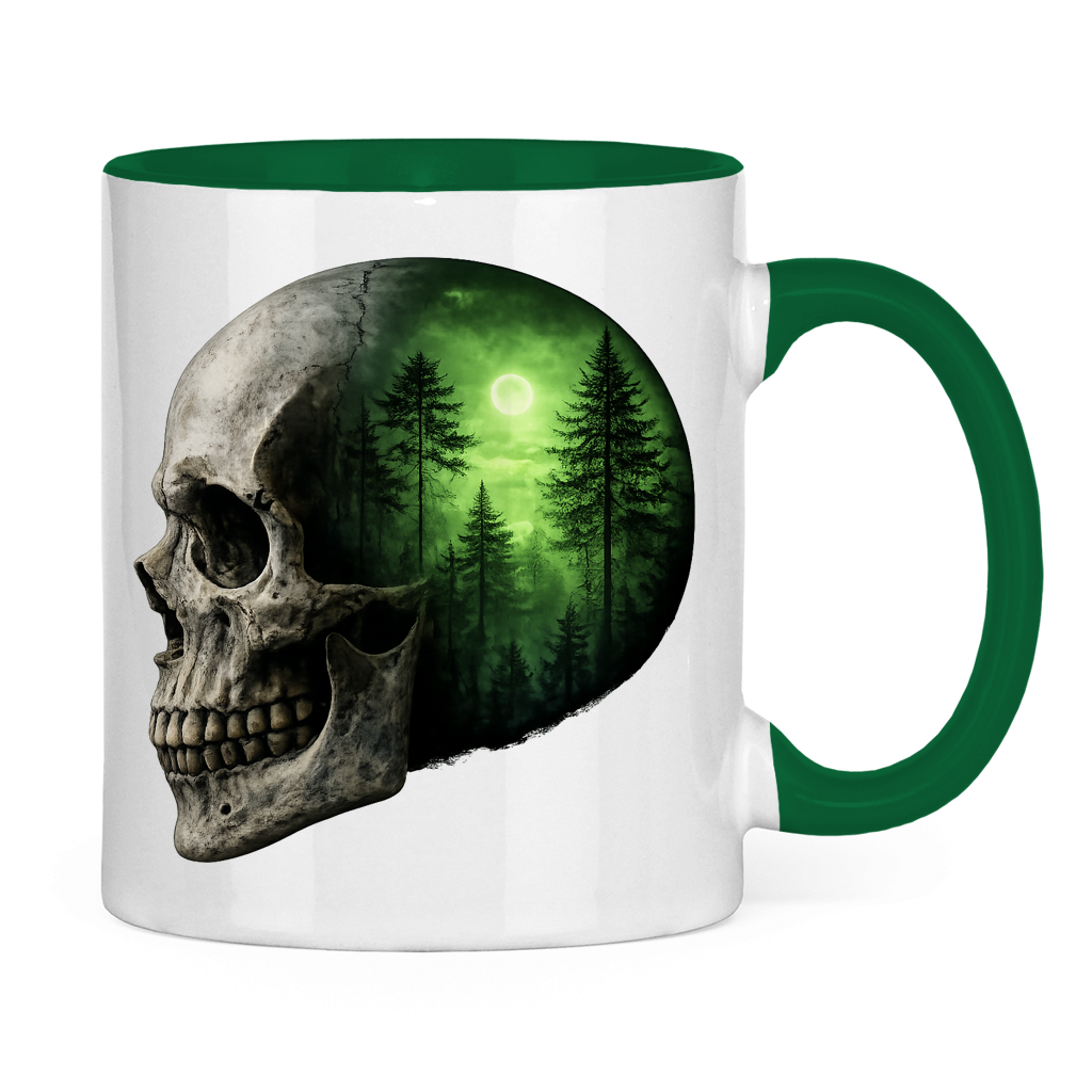 Tasse zweifarbig Schädel Wald grün