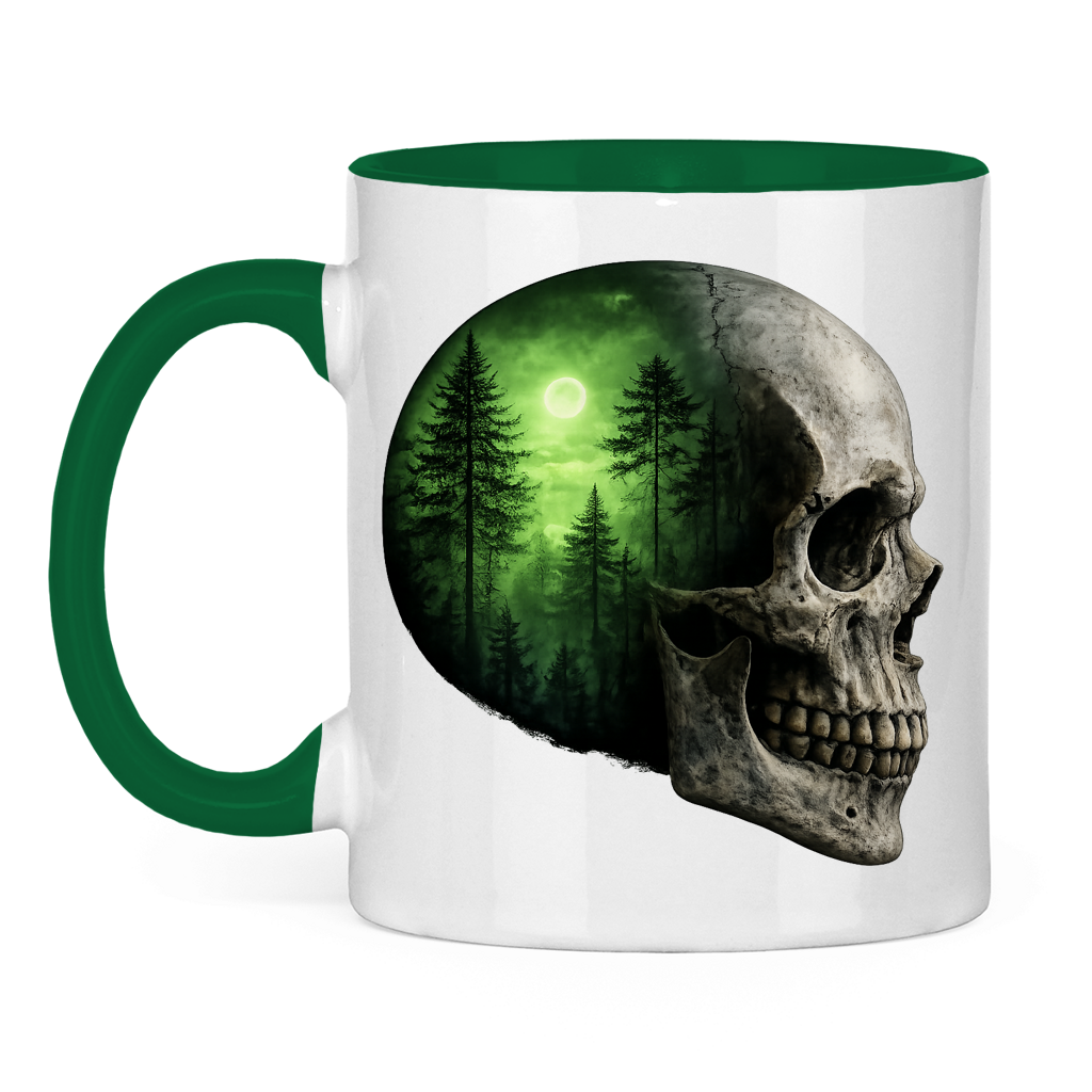 Tasse zweifarbig Schädel Wald grün