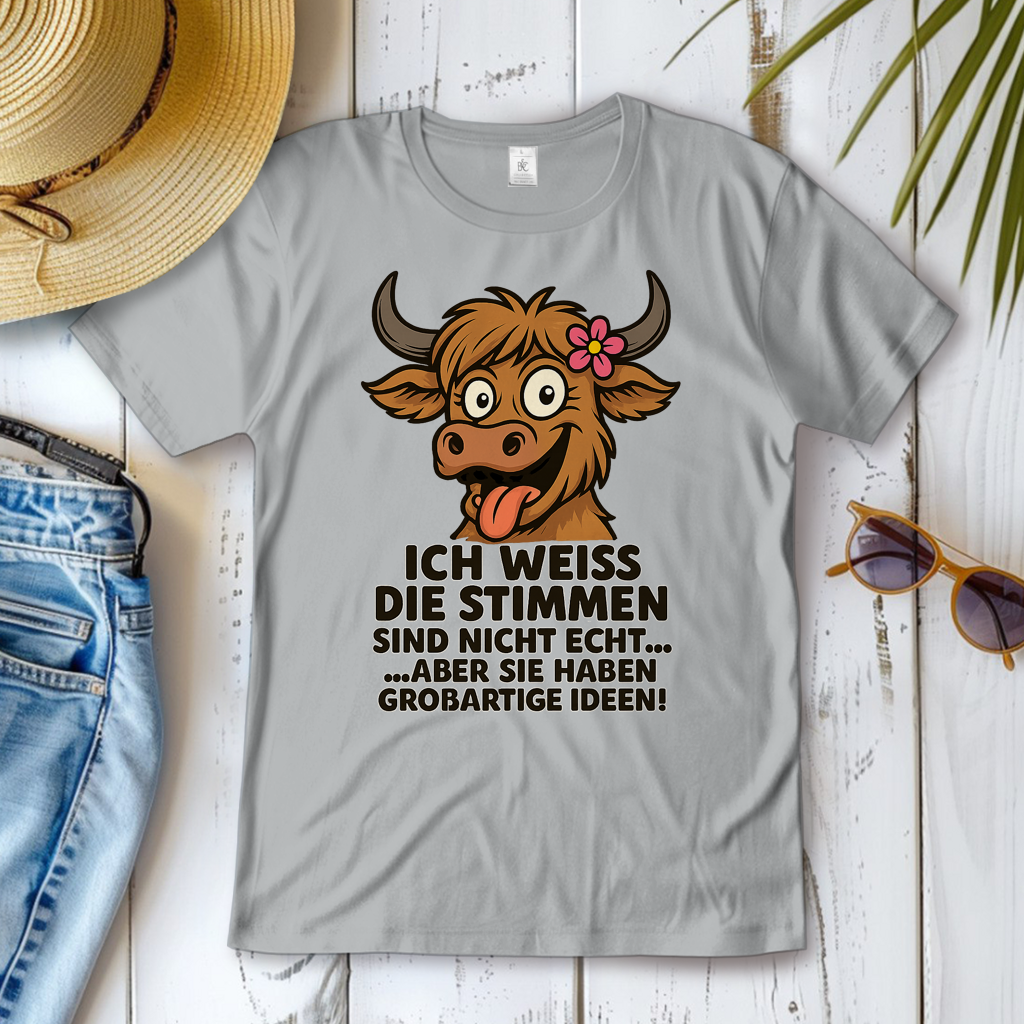 Damen T-Shirt Hochlandrind Dame Stimmen sind nicht echt