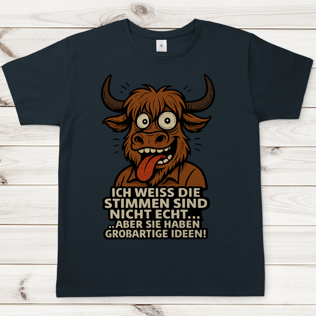Herren T-Shirt Hochlandrind Mann die Stimmen sind nicht echt