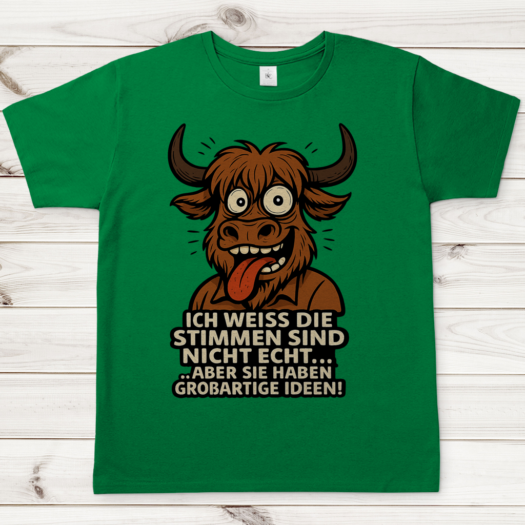 Herren T-Shirt Hochlandrind Mann die Stimmen sind nicht echt