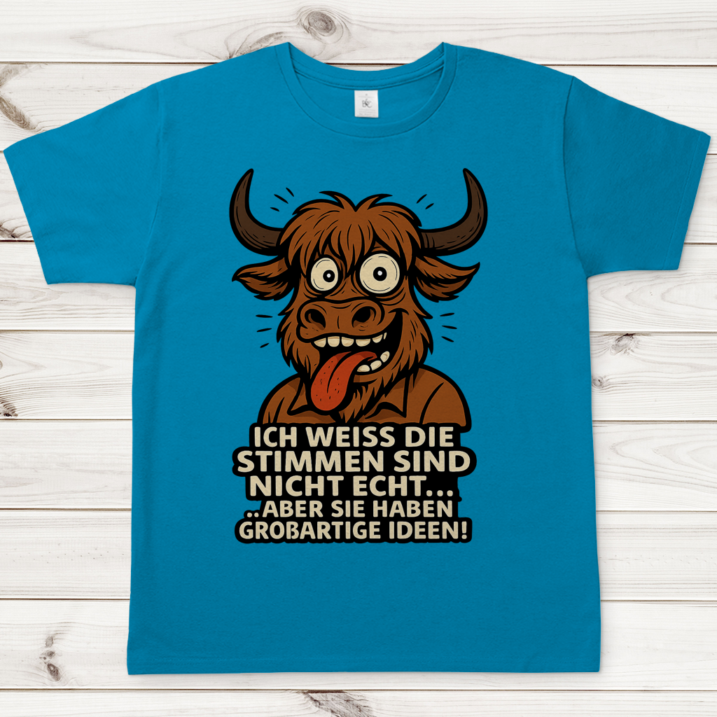 Herren T-Shirt Hochlandrind Mann die Stimmen sind nicht echt