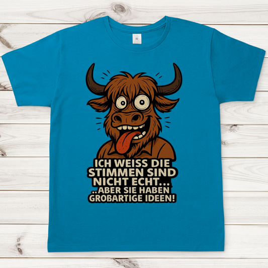 Herren T-Shirt Hochlandrind Mann die Stimmen sind nicht echt