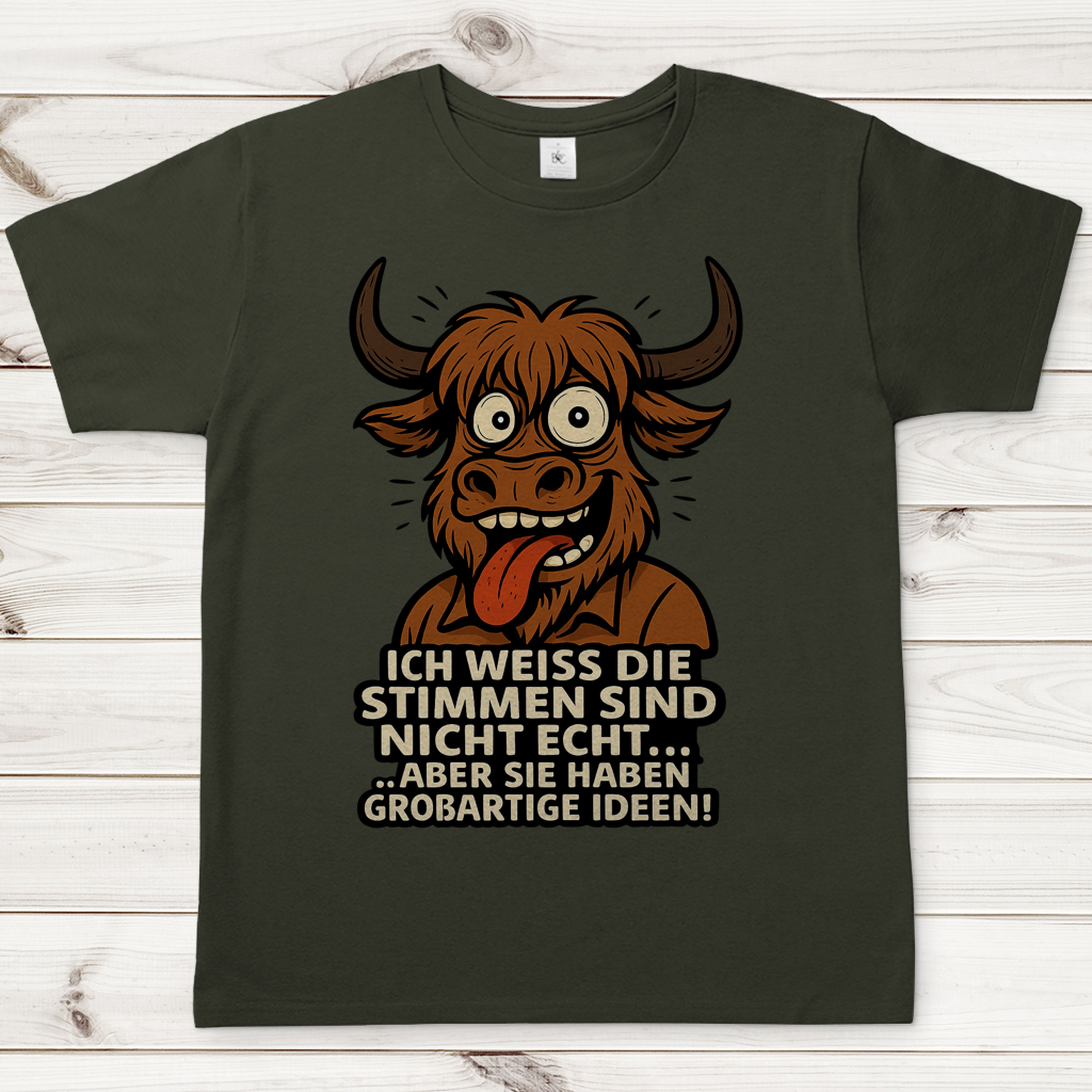 Herren T-Shirt Hochlandrind Mann die Stimmen sind nicht echt