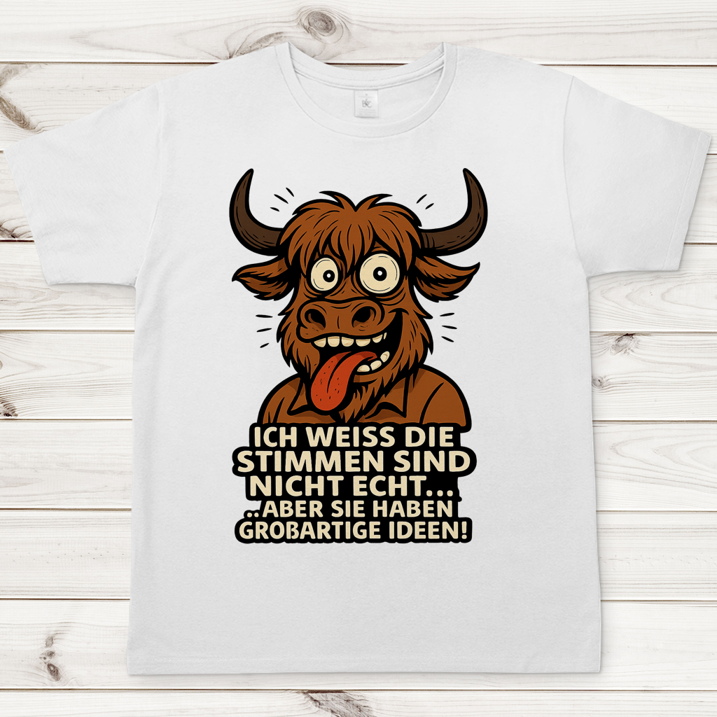 Herren T-Shirt Hochlandrind Mann die Stimmen sind nicht echt