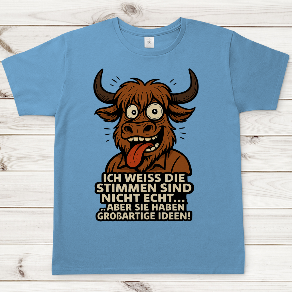 Herren T-Shirt Hochlandrind Mann die Stimmen sind nicht echt