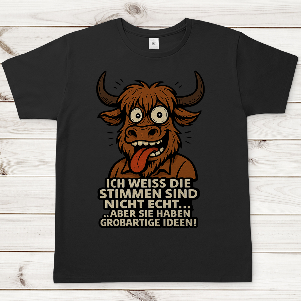 Herren T-Shirt Hochlandrind Mann die Stimmen sind nicht echt