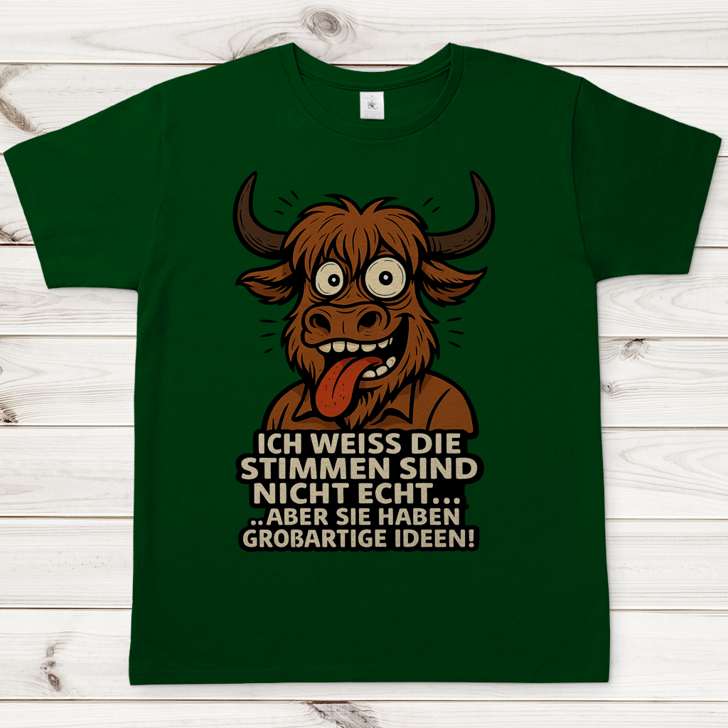 Herren T-Shirt Hochlandrind Mann die Stimmen sind nicht echt