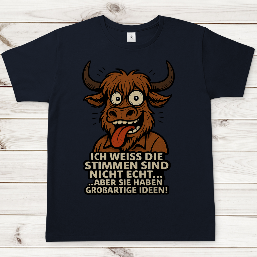 Herren T-Shirt Hochlandrind Mann die Stimmen sind nicht echt