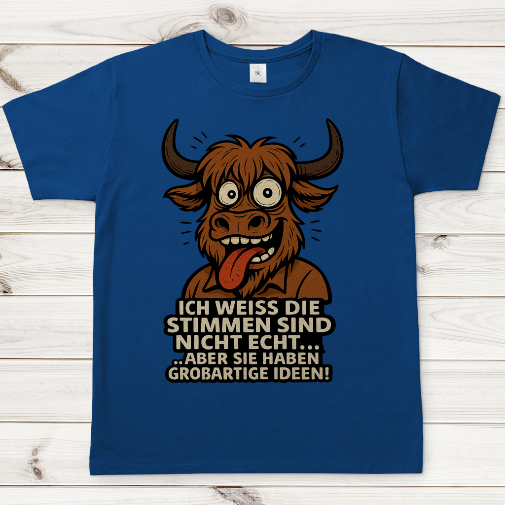 Herren T-Shirt Hochlandrind Mann die Stimmen sind nicht echt