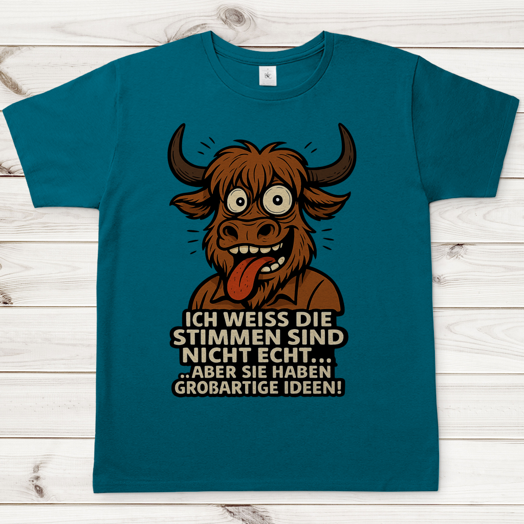 Herren T-Shirt Hochlandrind Mann die Stimmen sind nicht echt