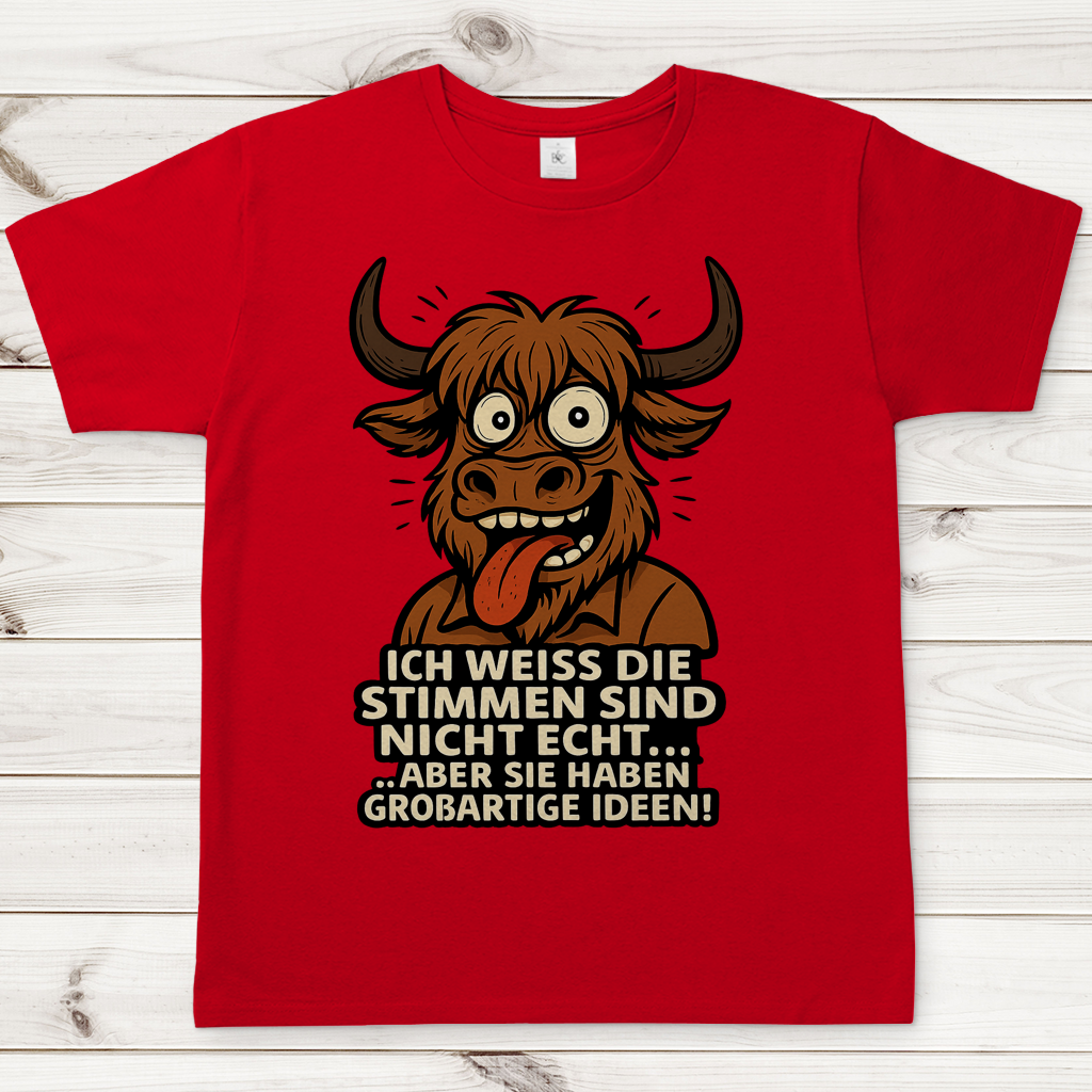 Herren T-Shirt Hochlandrind Mann die Stimmen sind nicht echt