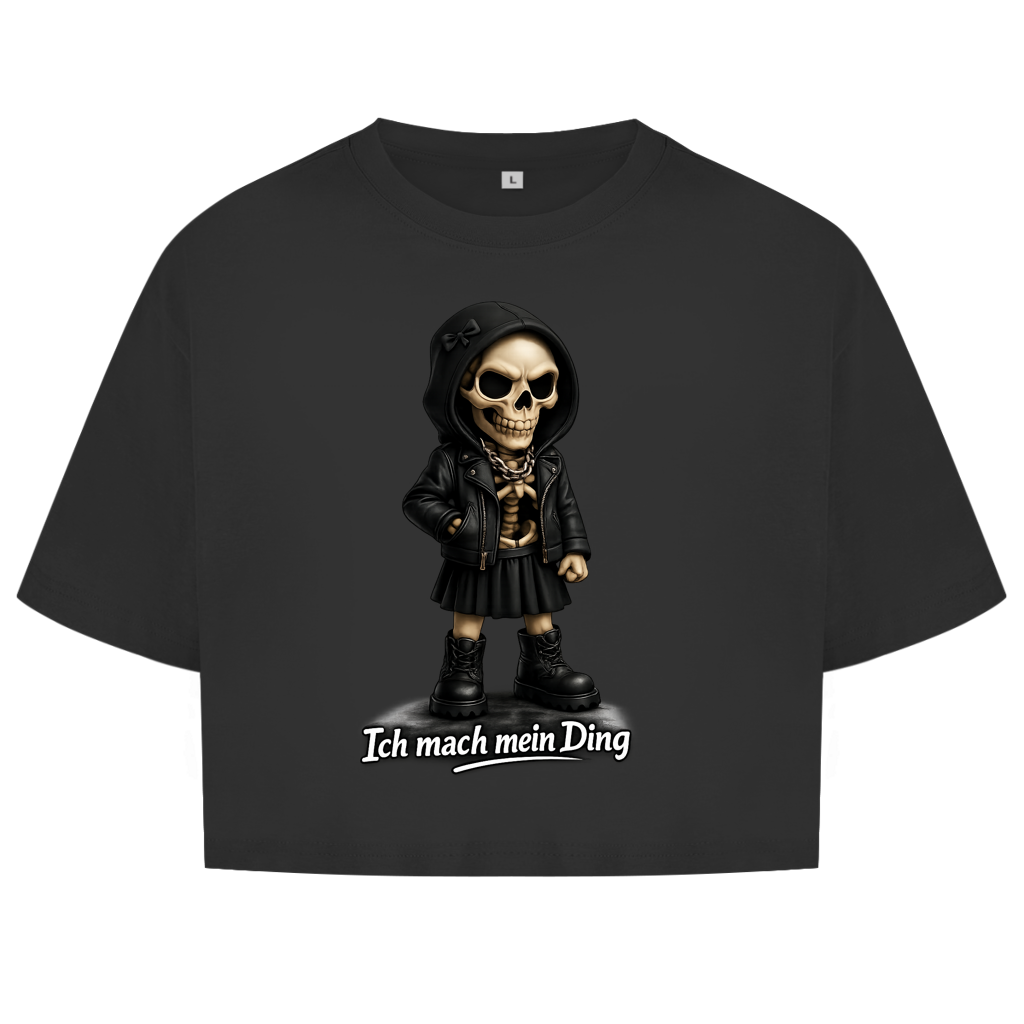 Damen Oversize Crop Top Ich mach mein Ding Skelett Teenager Girl