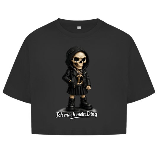 Damen Oversize Crop Top Ich mach mein Ding Skelett Teenager Girl