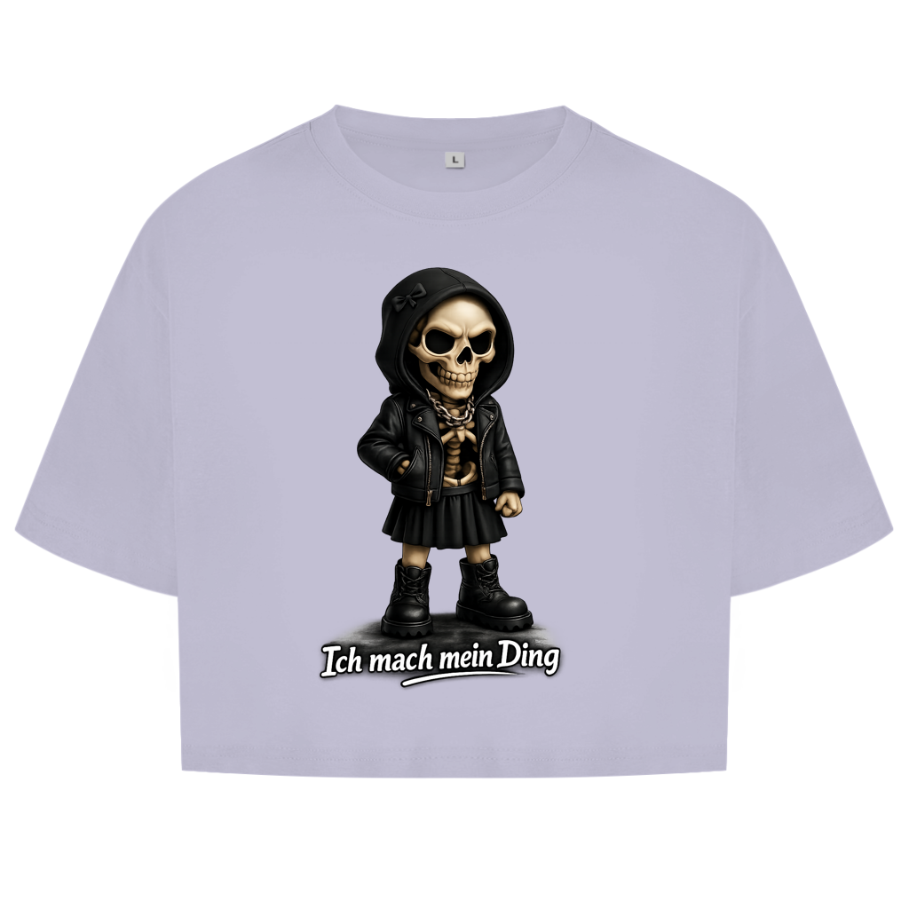 Damen Oversize Crop Top Ich mach mein Ding Skelett Teenager Girl