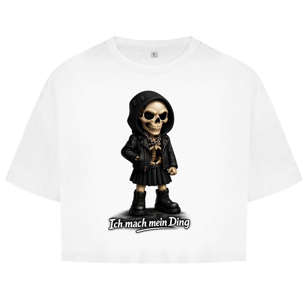 Damen Oversize Crop Top Ich mach mein Ding Skelett Teenager Girl