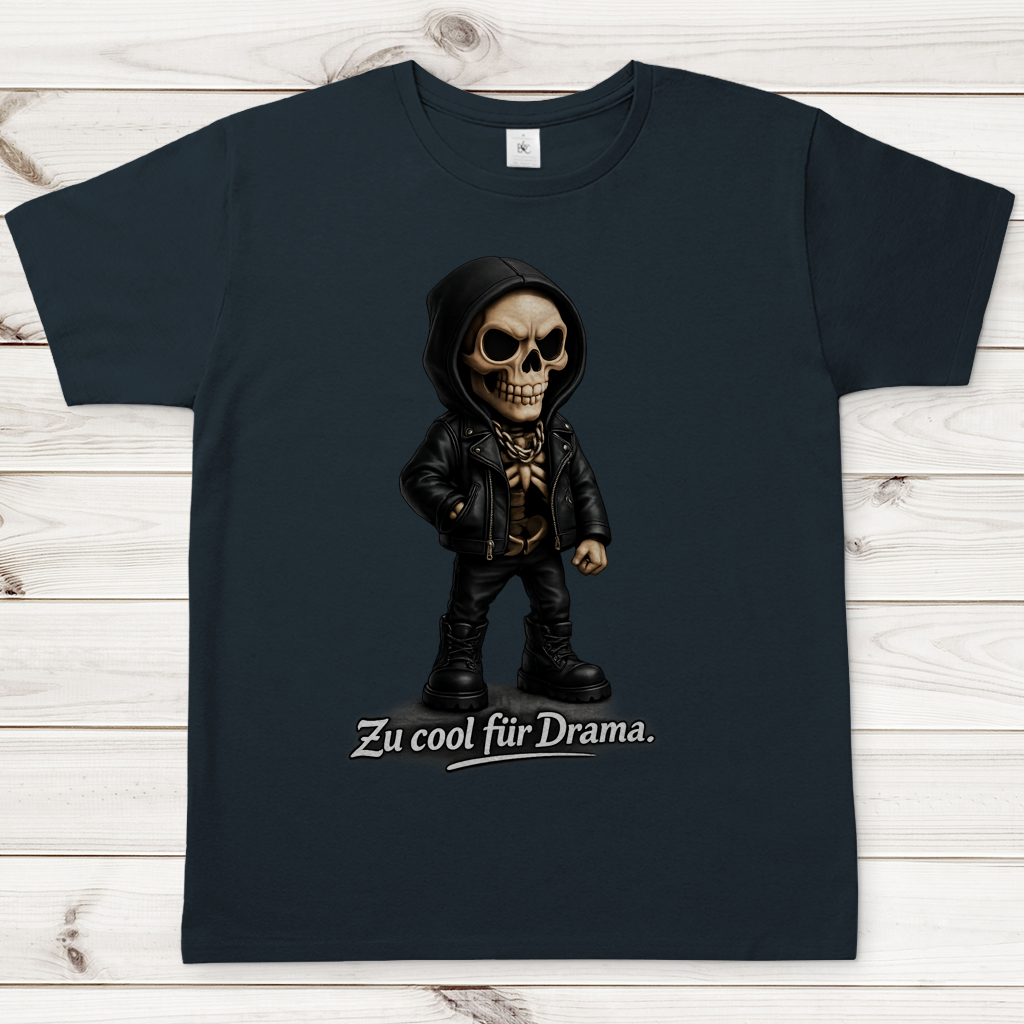 Herren T-Shirt Zu cool für Drama Skelett Teenager