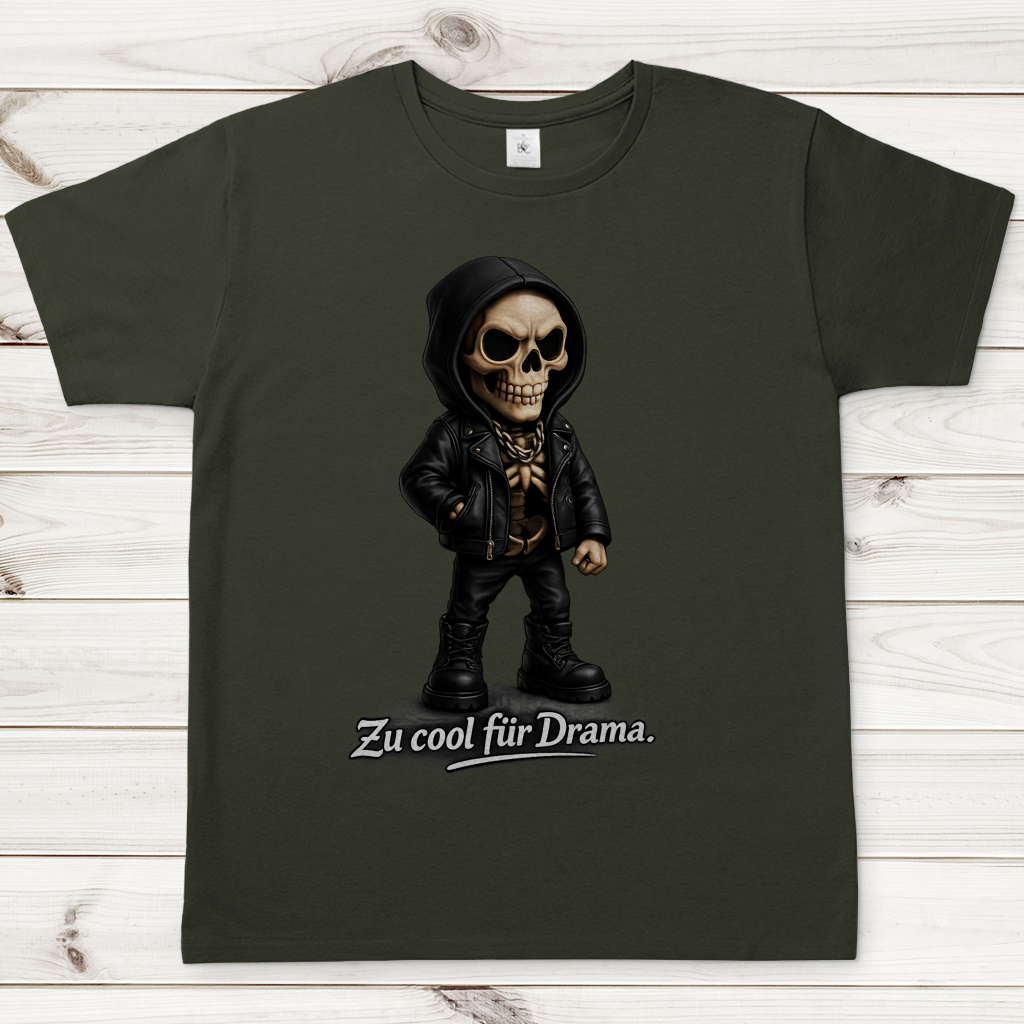 Herren T-Shirt Zu cool für Drama Skelett Teenager