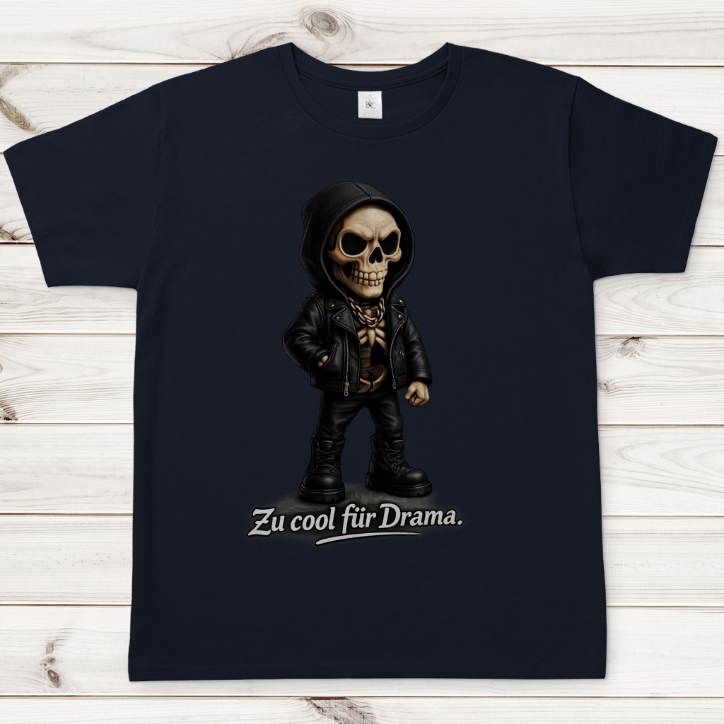 Herren T-Shirt Zu cool für Drama Skelett Teenager