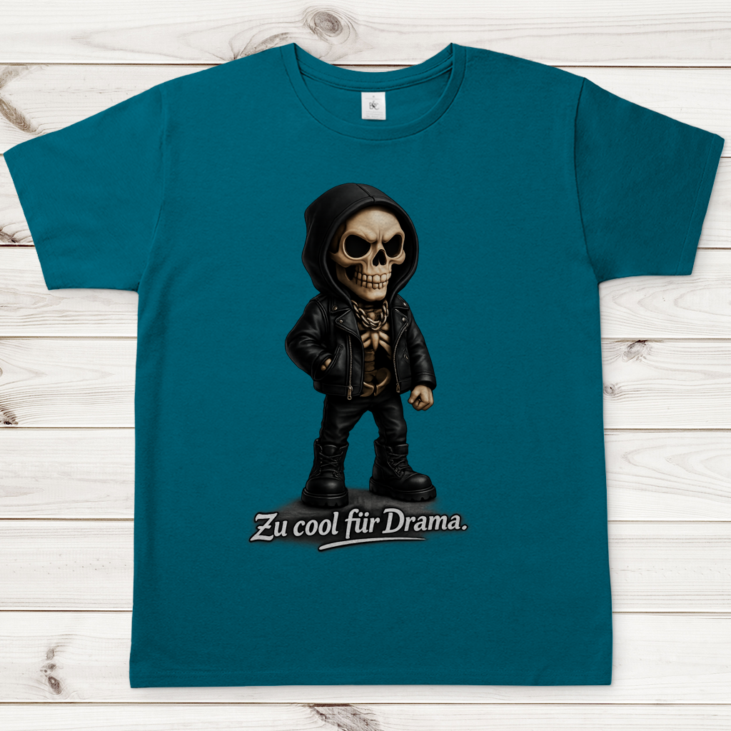 Herren T-Shirt Zu cool für Drama Skelett Teenager