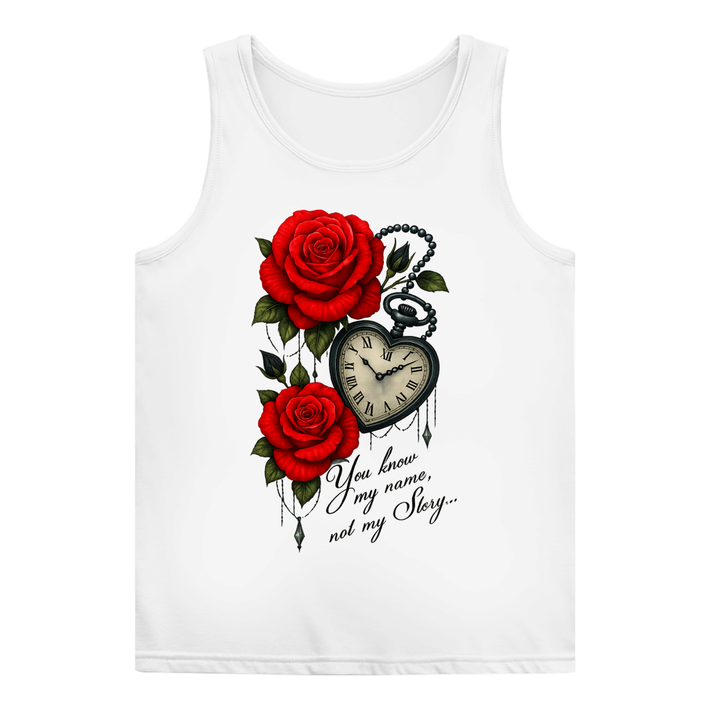 Damen Basic Tank Top Herzuhr mit Spruch und roten Rosen