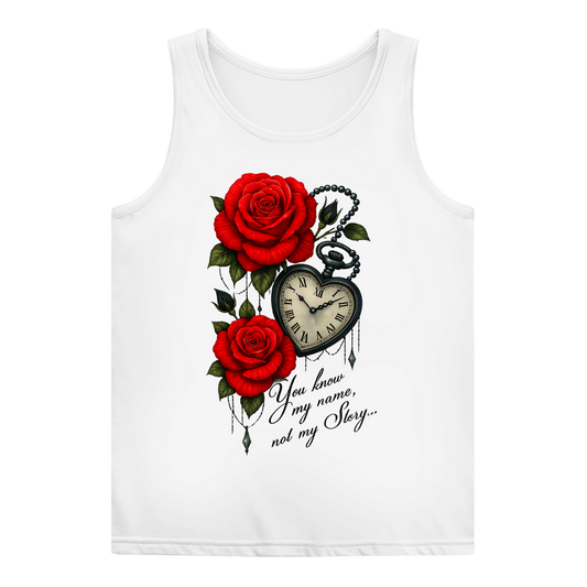 Damen Basic Tank Top Herzuhr mit Spruch und roten Rosen