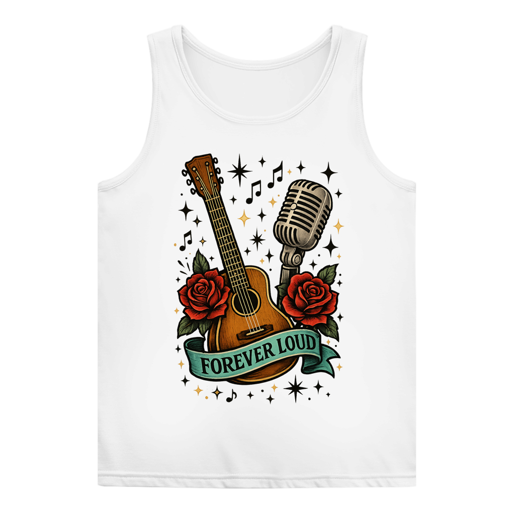 Damen Basic Tank Top Mikro, Rosen, Gitarre Spruch Forever Loud mit Banner