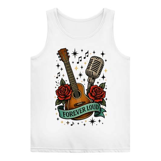 Damen Basic Tank Top Mikro, Rosen, Gitarre Spruch Forever Loud mit Banner