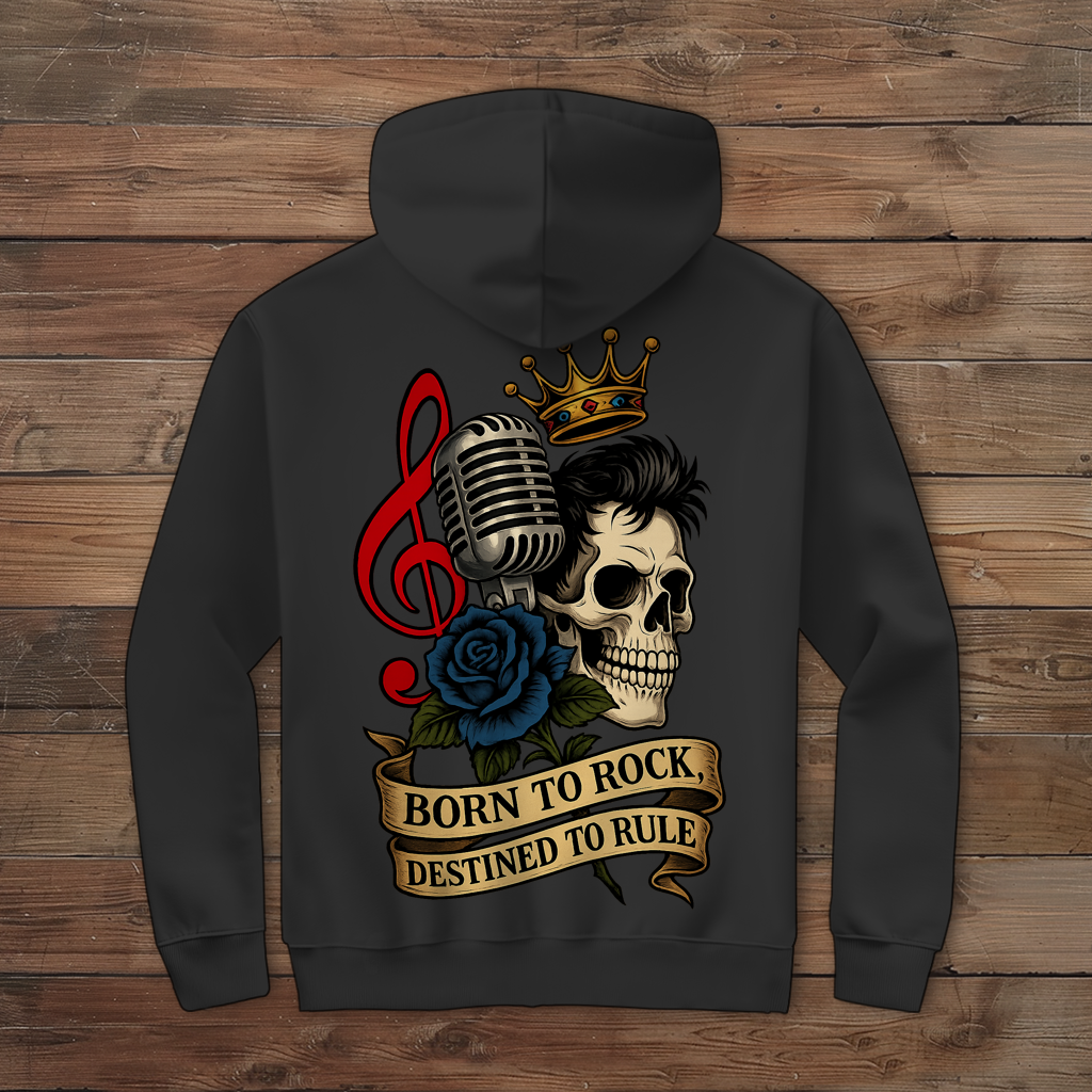Herren Zipper Hoodie Schädel, Mikro, blaue Rose Born to Rock im Banner