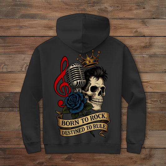 Herren Zipper Hoodie Schädel, Mikro, blaue Rose Born to Rock im Banner