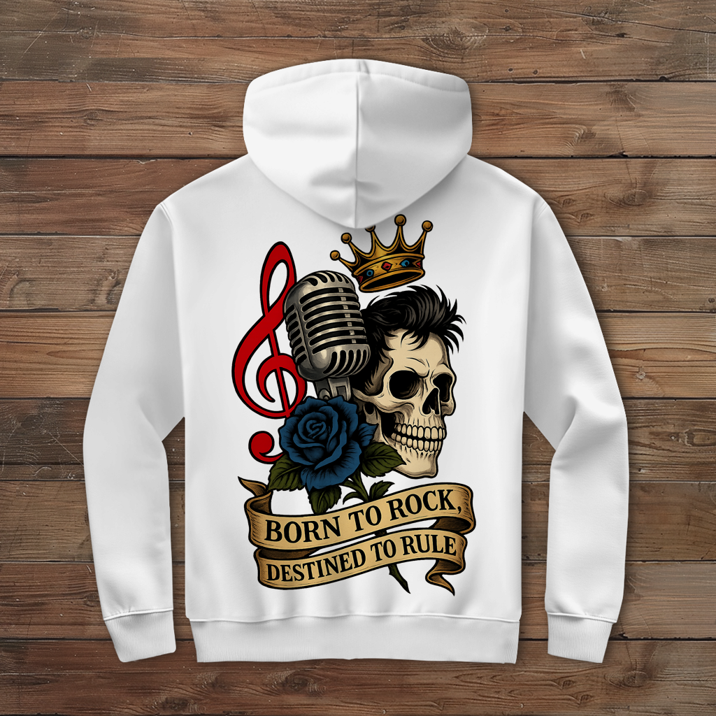 Herren Zipper Hoodie Schädel, Mikro, blaue Rose Born to Rock im Banner