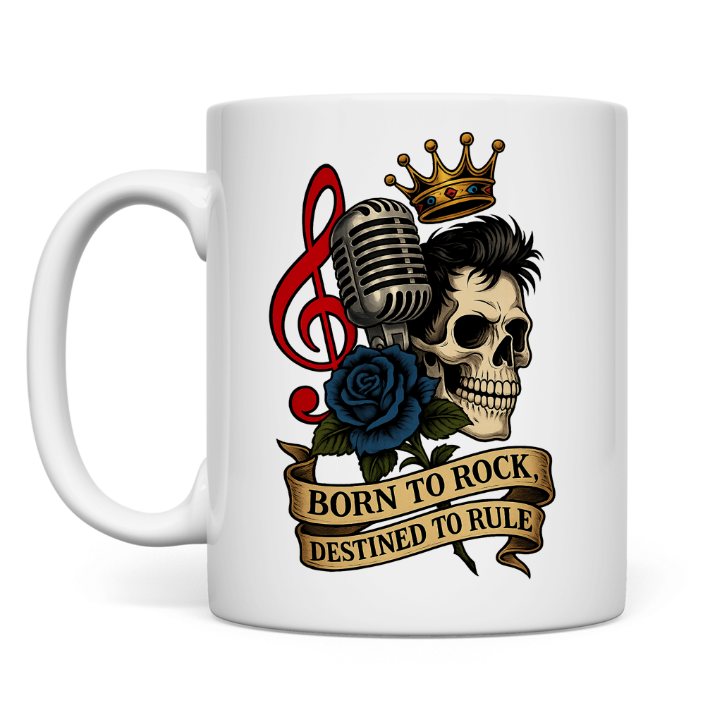 Tasse Schädel, Mikro, blaue Rose Born to Rock im Banner