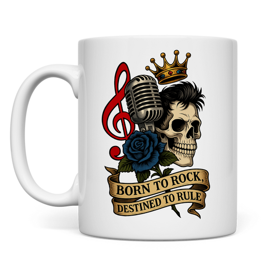 Tasse Schädel, Mikro, blaue Rose Born to Rock im Banner