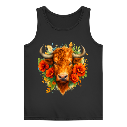 Damen Basic Tank Top Hochlandrind mit Blumen