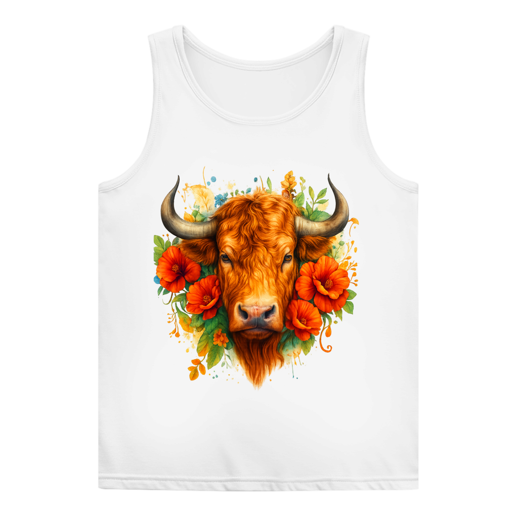 Damen Basic Tank Top Hochlandrind mit Blumen
