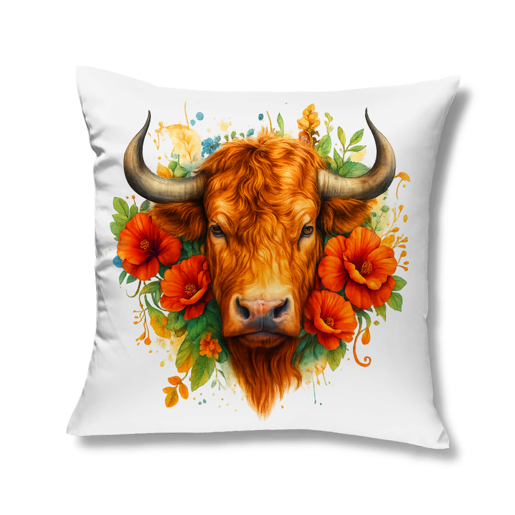 Kopfkissen Hochlandrind mit Blumen