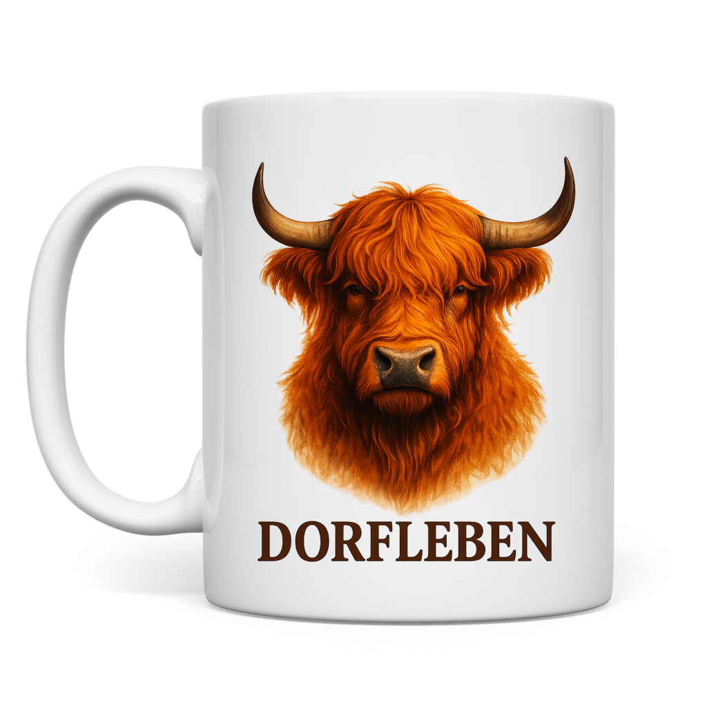 Tasse Hochlandrind Dorfleben