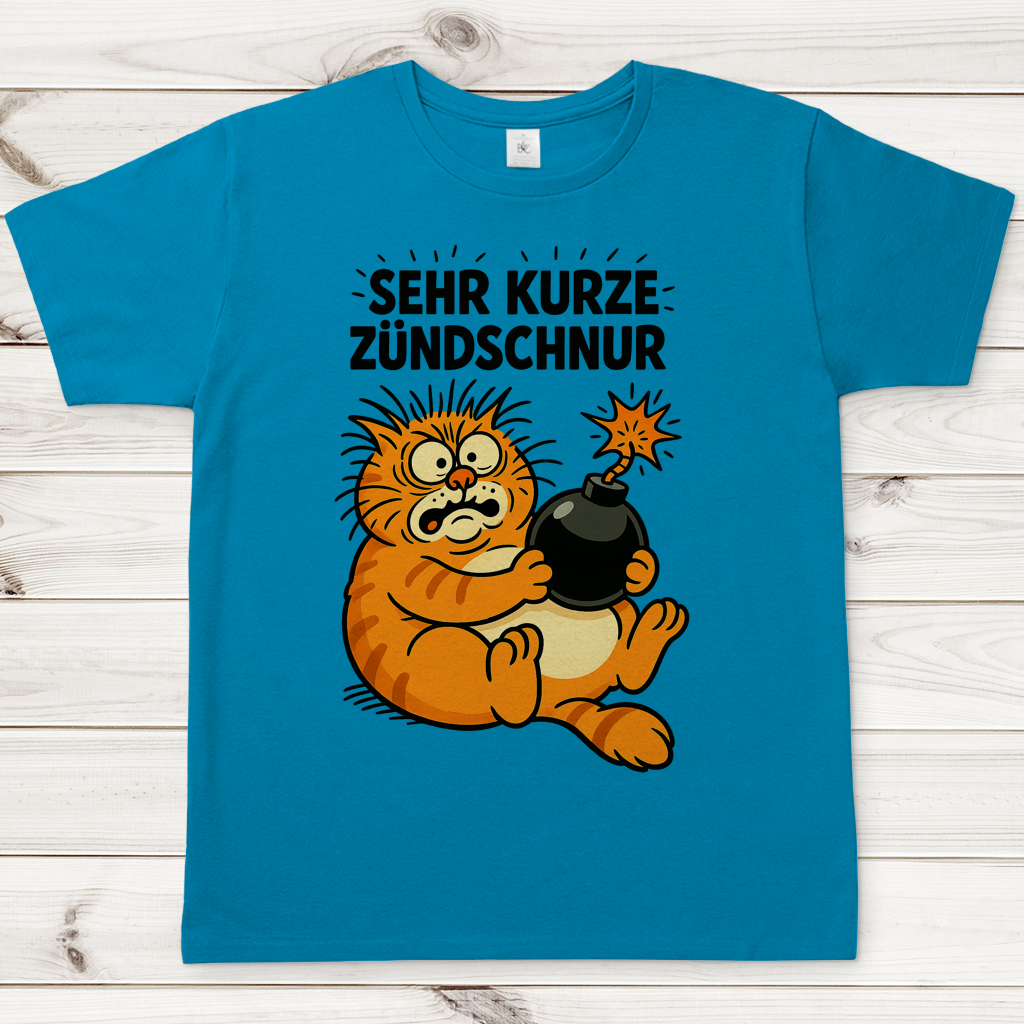 Herren T-Shirt Katze Bombe Sehr kurze Zündschnur