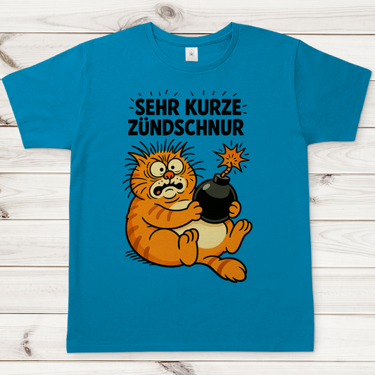 Herren T-Shirt Katze Bombe Sehr kurze Zündschnur