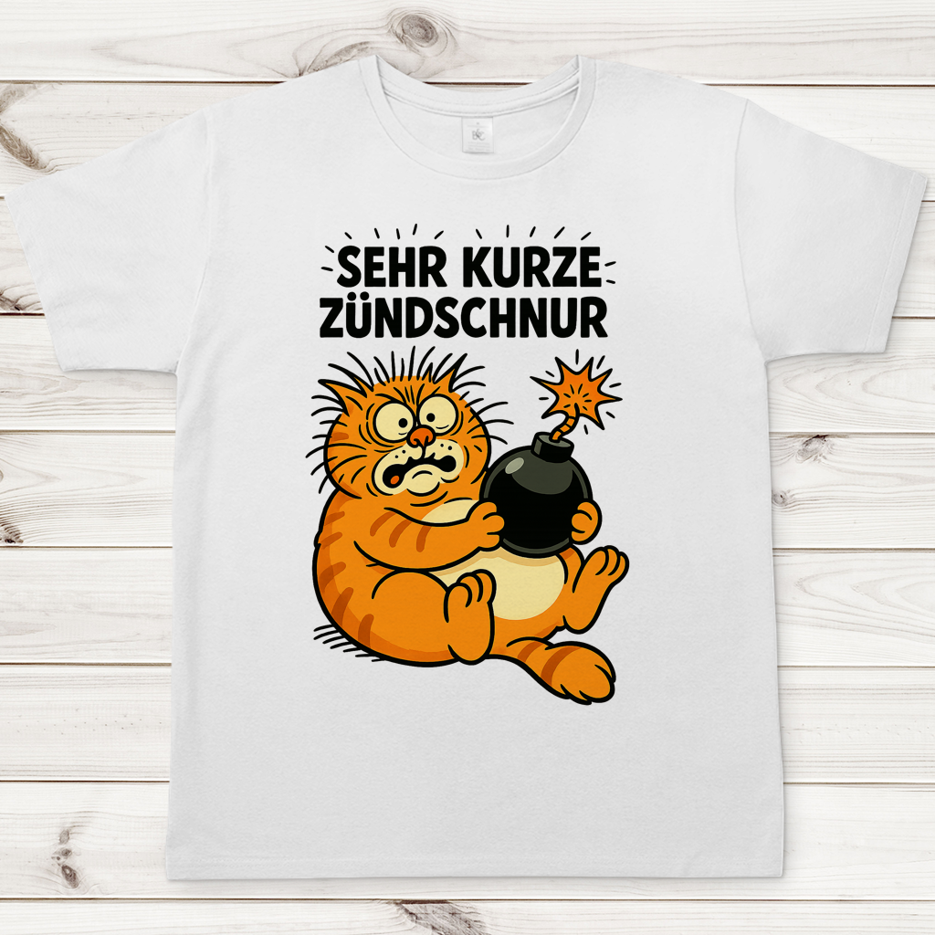 Herren T-Shirt Katze Bombe Sehr kurze Zündschnur
