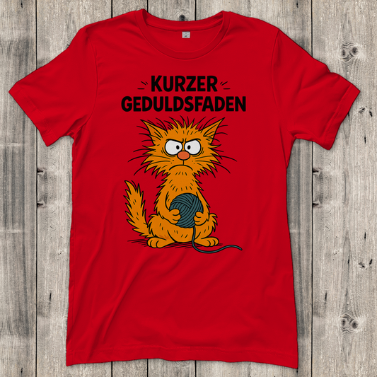Damen T-Shirt Katze Wollkneul kurzer Geduldsfaden
