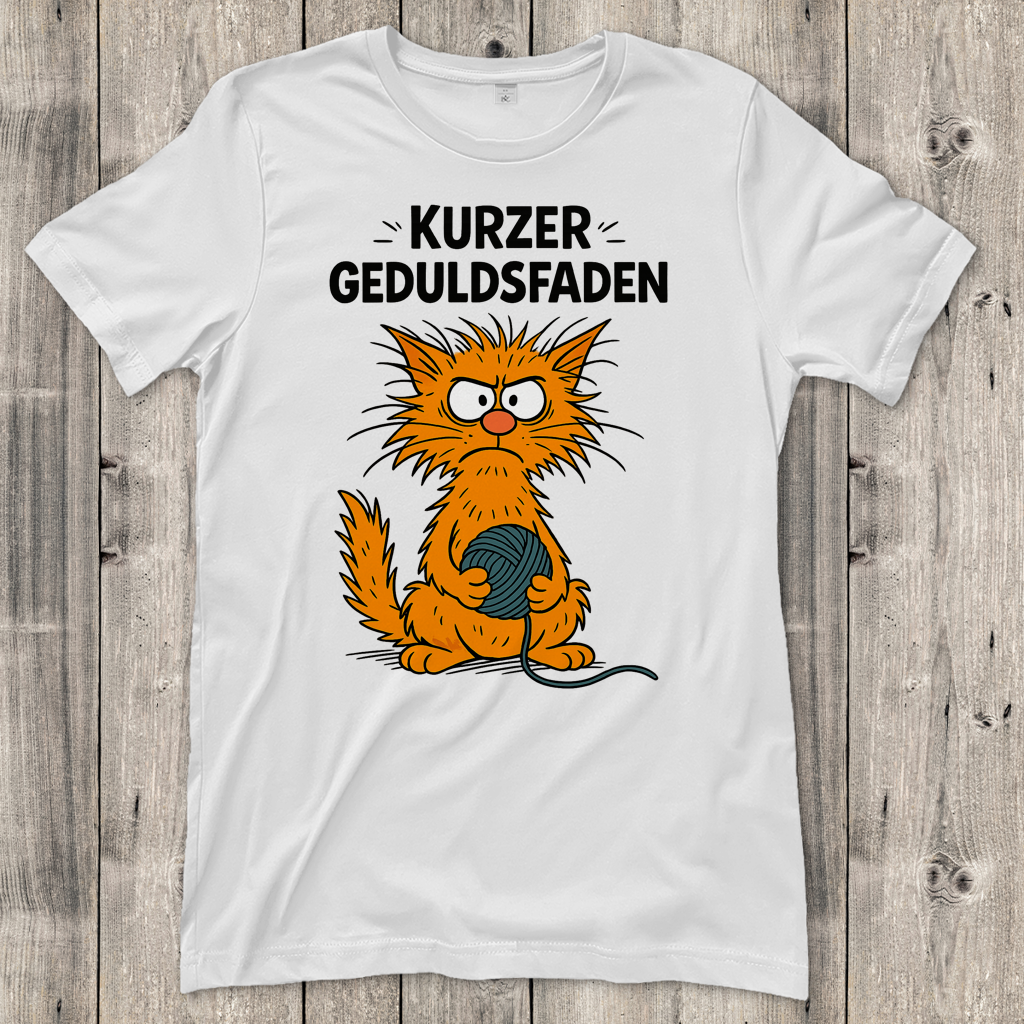 Damen T-Shirt Katze Wollkneul kurzer Geduldsfaden