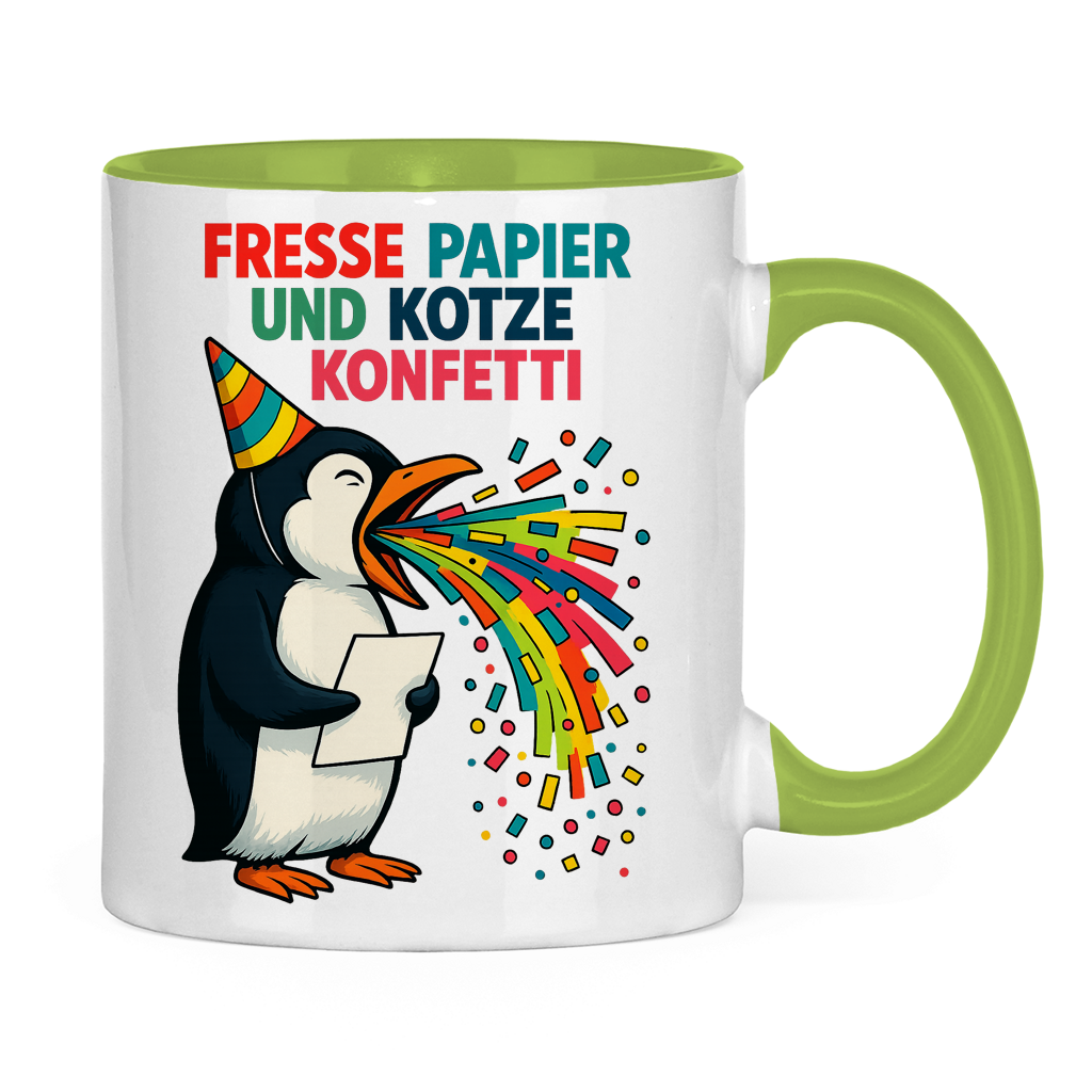 Tasse zweifarbig Kotze Konfetti Pinguin