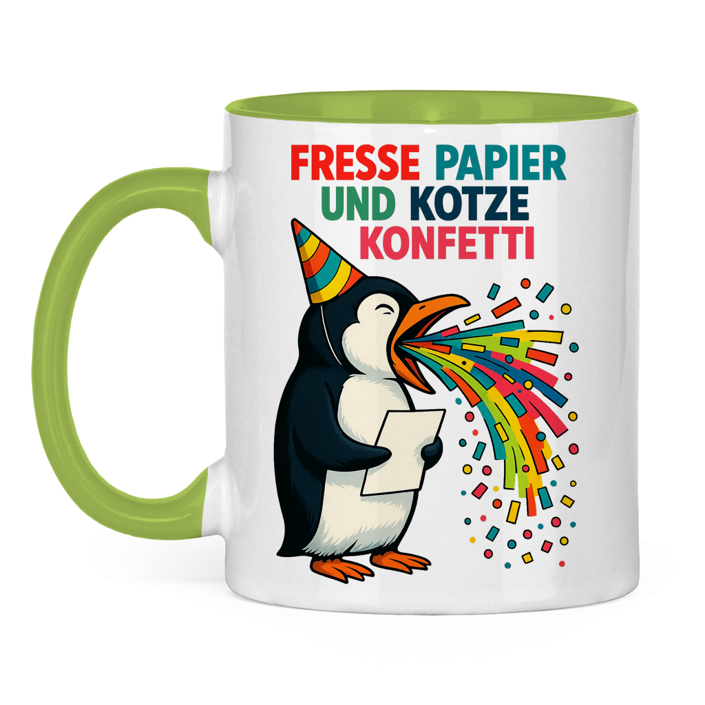 Tasse zweifarbig Kotze Konfetti Pinguin