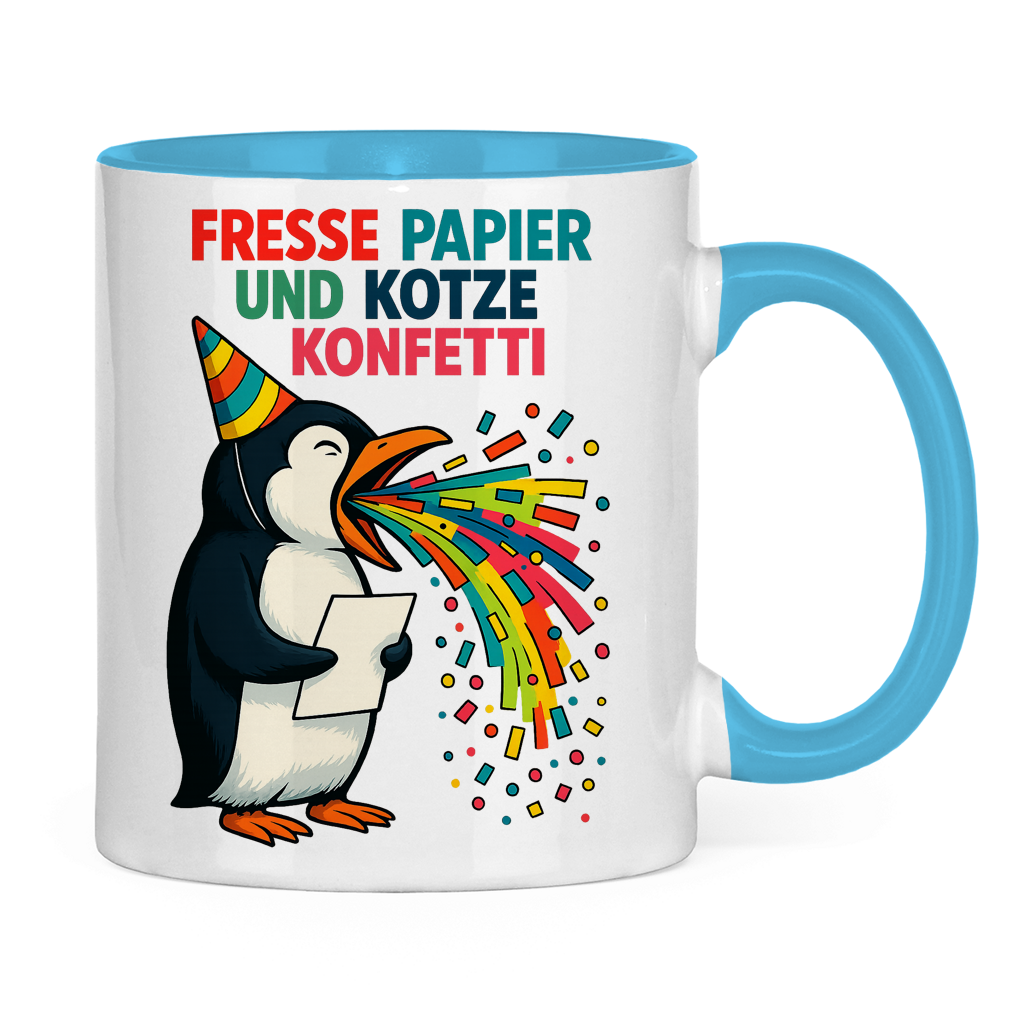 Tasse zweifarbig Kotze Konfetti Pinguin